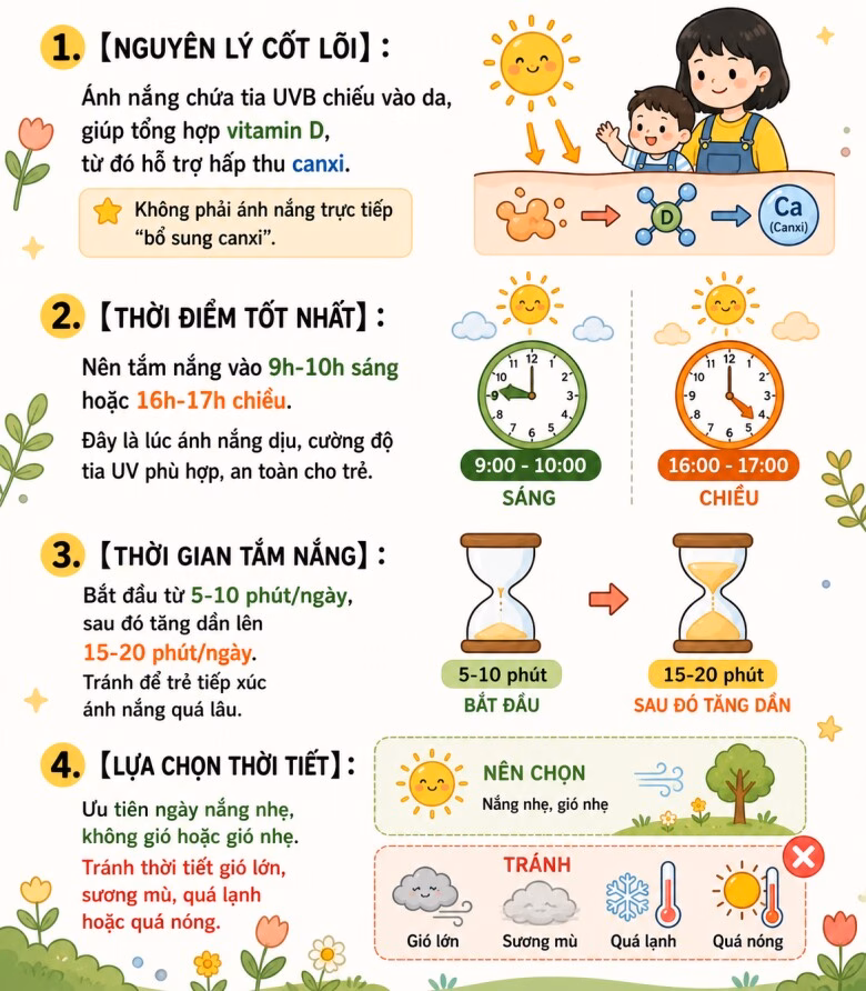 Lựa chọn thời điểm tắm nắng cho bé vào buổi sáng sớm