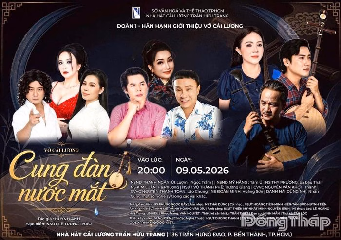 Poster chính thức giới thiệu vở "Cung đàn nước mắt" do Nhà hát Cải lương Trần Hữu Trang sản xuất.