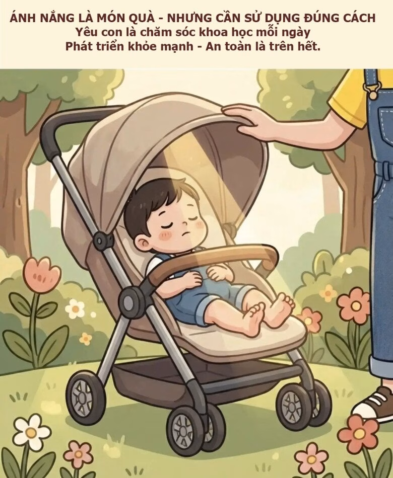 Theo dõi phản ứng của làn da trẻ khi tắm nắng